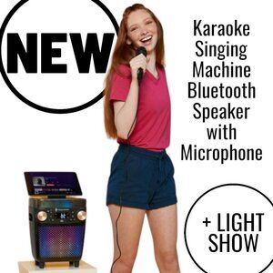 New Karaoke Singing Machine Portable Bluetooth Speaker Microphone Light Show Par